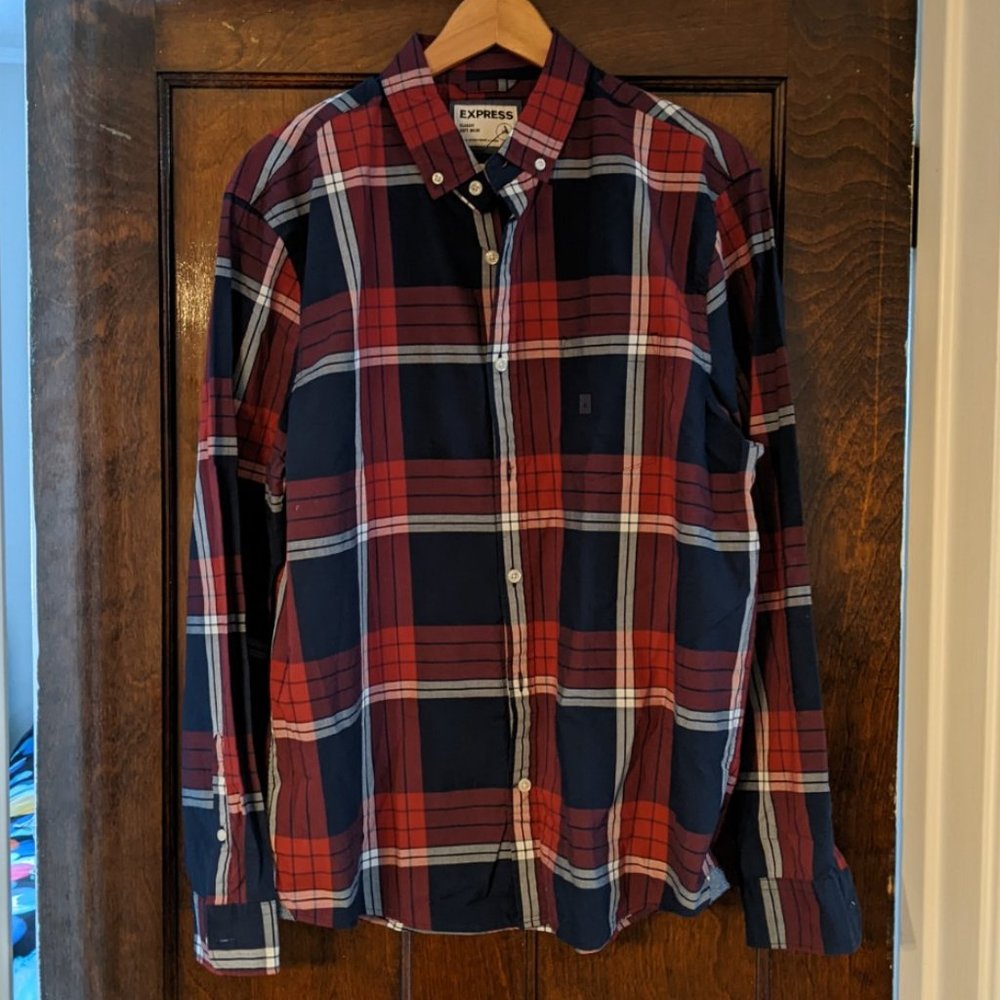 Mens Large Express Long Sleeve Plaid Button Down-
